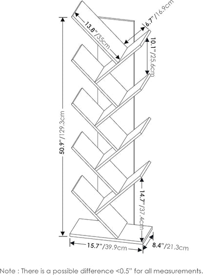 Furinno TREE Book Shelf, 9-Tier Bookshelf, Tree Bookcase with Angled Open Shelf, 8.4 x 15.7 x 50.9, for Room Decor, for Living Room, Bedroom, Home Office, Espresso - Image 3