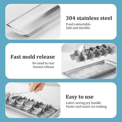 Stainless Steel & Metal Ice Cube Trays with Handle - 18-Slot Small Ice Cube Mold for Freezer, Detachable Dishwasher-Safe Ice Trays for Bars Kitchens