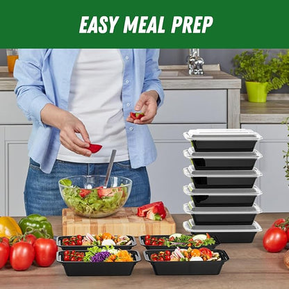 50 Pack (100-Piece) 32 oz Meal Prep Containers Reusable with Easy Open Lids, Sturdy Leakproof Food Safe, Microwave Freezer Dishwasher Safe, To Go Take Out Plastic Food Storage Pans with Lids, Black - Image 6