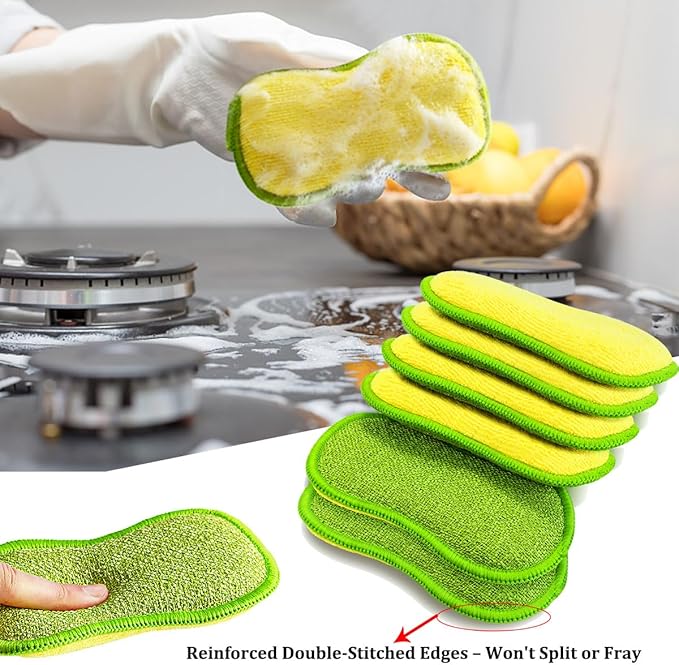 Dish Sponges Kitchen, 12 Pack Multi-Purpose Microfiber Scrub Sponge - Dual-Sided Heavy Duty Non-Scratch Scrubber, Reusable Cleaning Sponge for Dishes, Pots, Pans, Stovetop & Sink - Image 6