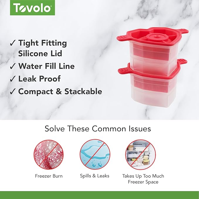 Tovolo Heart Shaped Ice Cubes Mold Pack of 2 Large Craft Ice Molds for Whiskey Bourbon Cocktails, Easy Fill No Leak Silicone Ice Molds Gift for Him Stackable Dishwasher Safe BPA Free Heart Ice - Image 3