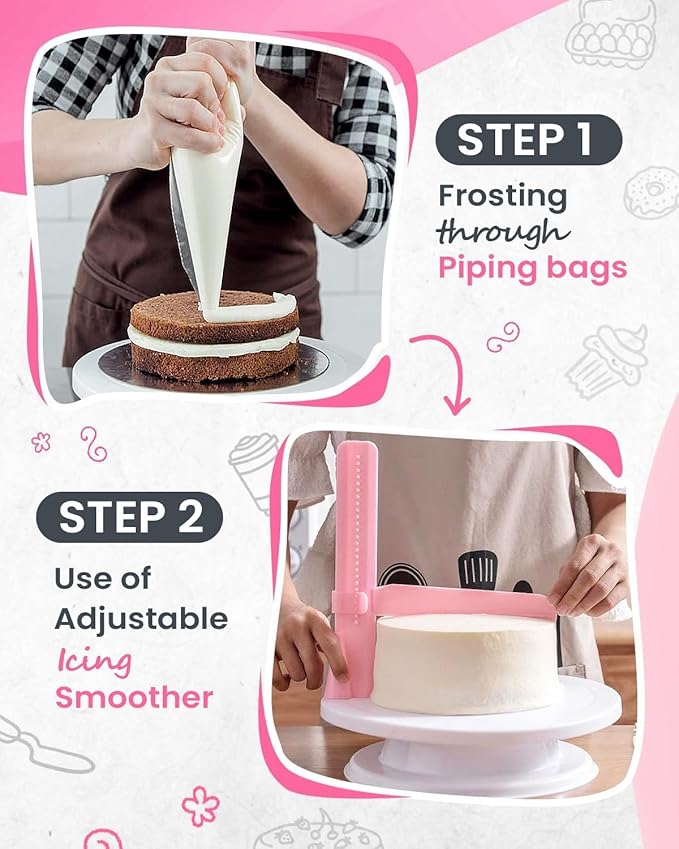 RFAQK 200PCs Cake Decorating Kit with Cake Turntable & Leveler, Baking Supplies Gift Includes 110+1 Piping Bags,55 Icing Tips,2 Frosting Spatulas, Adjustable Scraper, Video Tutorial, Booklet & more - Image 9