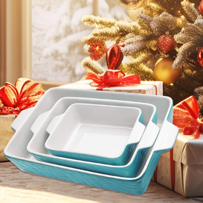 Casserole Dishes for Oven, Ceramic Baking Dishes, Lasagna Pan with Handles, Porcelain Baking Pan Deep, Bakeware for Baking, Cooking, Wedding Gift, Set of 3 (11.6" x 7.8", Aquamarine) - Image 9