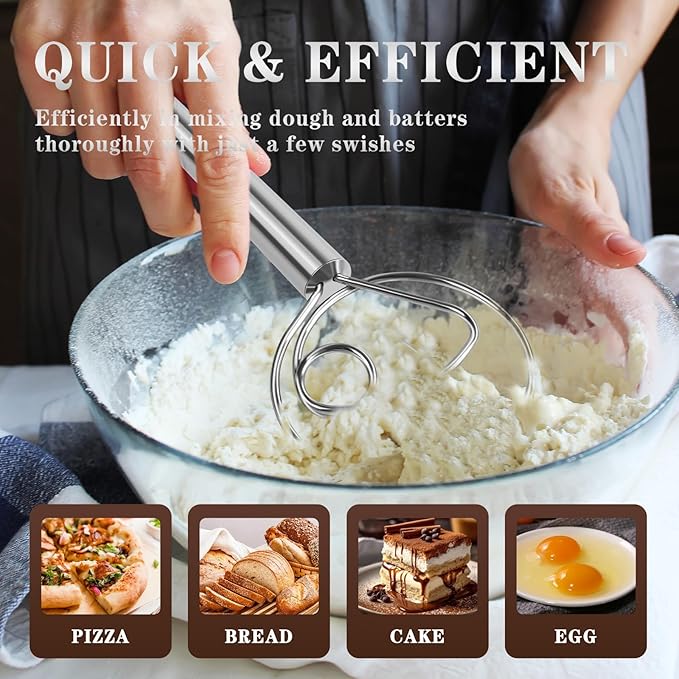 TEEVEA Danish Dough Whisk Stainless Steel Hook Dutch Bread Mixer for Sourdough Baking Tools - Image 4