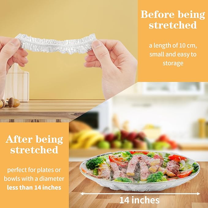 Plastic Shower Caps for Sourdough Bread, 200 Pcs Bowl Covers for Bread Proofing, Food Covers Stretch Reusable Elastic, Keep Food Fresh and Dust Away (Clear, L-14 inches) - Image 2