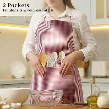 2 Pack Cooking Aprons Adjustable Bib Apron for Women with 2 Pockets, Kitchen Restaurant Men Chefs Aprons