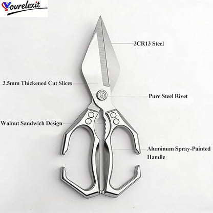 2-Piece Kitchen Scissors Set - Heavy Duty Poultry & Cooking Shears, High-Carbon Steel Meat Scissors for Chicken Bones/Seafood/Herbs, Ergonomic Handle Black & Silver