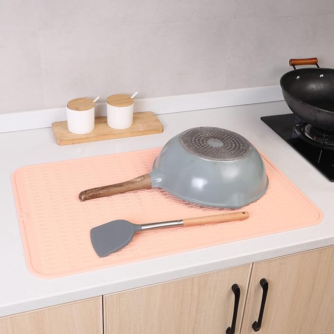 MicoYang Silicone Dish Drying Mat for Multiple Usage,Easy clean,Eco-friendly,Heat-resistant Silicone Mat for Kitchen Counter or Sink,Refrigerator or Drawer Liner Pink 3XL 28 inches x 18 inches - Image 8