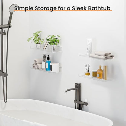 upsimples 4 Pack 15x6 Inches Acrylic Bathroom Shelves for Wall, Floating Bathroom Shelves Over Toilet, Storage Shelf for Toilet Paper, Towels and Toiletries, Clear - Image 4