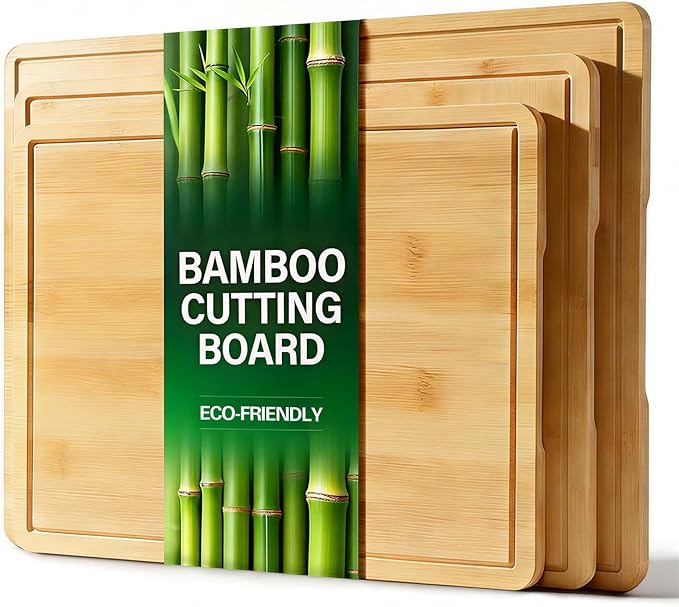 Zarler Bamboo Cutting Boards for Kitchen, 3 Piece Durable Wood Cutting Board with Juice Grooves and Handles, Wooden Chopping Board Set for Meal Prep, XL Size, Ideal Kitchen Gift by ZarlerOfficial