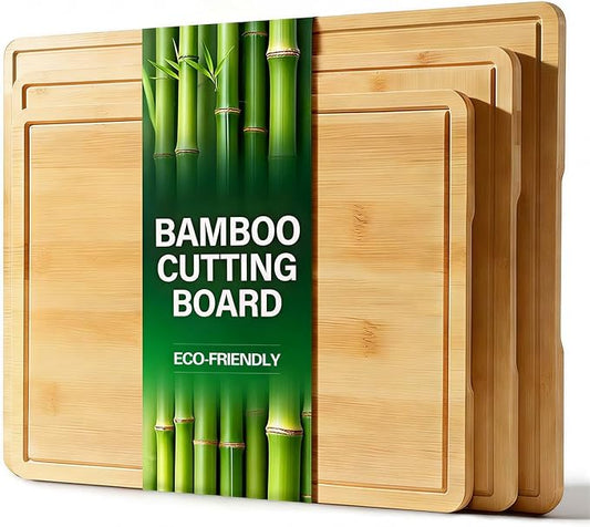 Zarler Bamboo Cutting Boards for Kitchen, 3 Piece Durable Wood Cutting Board with Juice Grooves and Handles, Wooden Chopping Board Set for Meal Prep, XL Size, Ideal Kitchen Gift by ZarlerOfficial