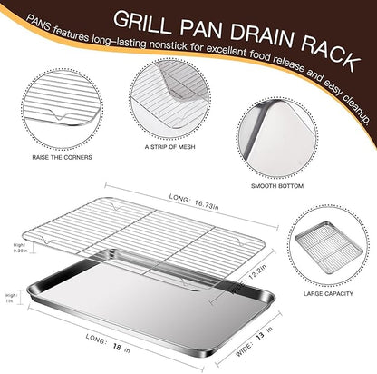 Baking Sheet with Racks Set [2 Sheets + 2 Racks], Stainless Steel Baking Sheets with Cooling Racks, Nonstick Pan, Warp Proof & Rust Proof & Easy to Clean, Size 18 X 13 X 1 Inch - Image 3