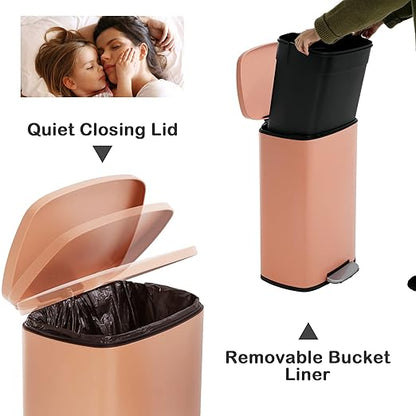 50 Liter / 13 Gallon Kitchen Trash Can with Lid, Stainless Steel Trash Can with Foot Pedal and Plastic Inner Bucket, Fingerprint-Resistant Soft Close Lid Garbage Can, Odor Proof and Hygienic, Pink - Image 3