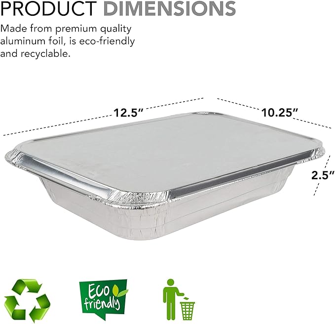 Stock Your Home 9x13 Aluminum Trays with Lids (10 Pack) – Disposable Half Size Deep Pans for Cooking, Storage, BBQ, Grilling, Catering - Image 2