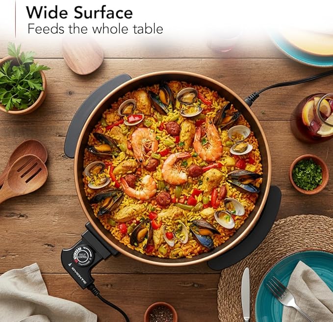OVENTE 11.5-Inch Electric Skillet & Frying Pan, 1400W Nonstick Cooking Pan with Adjustable Temperature Control, Tempered Glass Lid with Steam Vent, Cool-Touch Handles, Easy-Clean Copper SK11112CO - Image 5