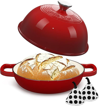 Enamelled Cast Iron Dutch Oven Pot – Dutch Oven Pot with Lid For Sourdough Bread Baking – Cast Iron Bread Oven – Red, Umite Chef 6QT Pot with Lid & Cotton Potholders - Image 9