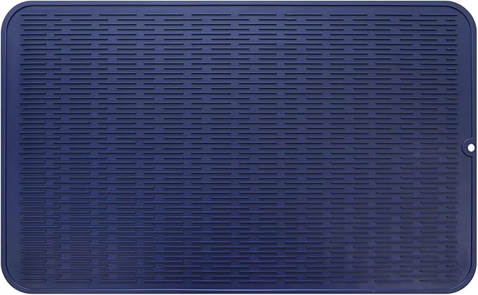 MicoYang Silicone Dish Drying Mat for Multiple Usage,Easy clean,Eco-friendly,Heat-resistant Silicone Mat for Kitchen Counter or Sink,Refrigerator or Drawer Liner Navy Blue 3XL 28 inches x 18 inches by MicoYang
