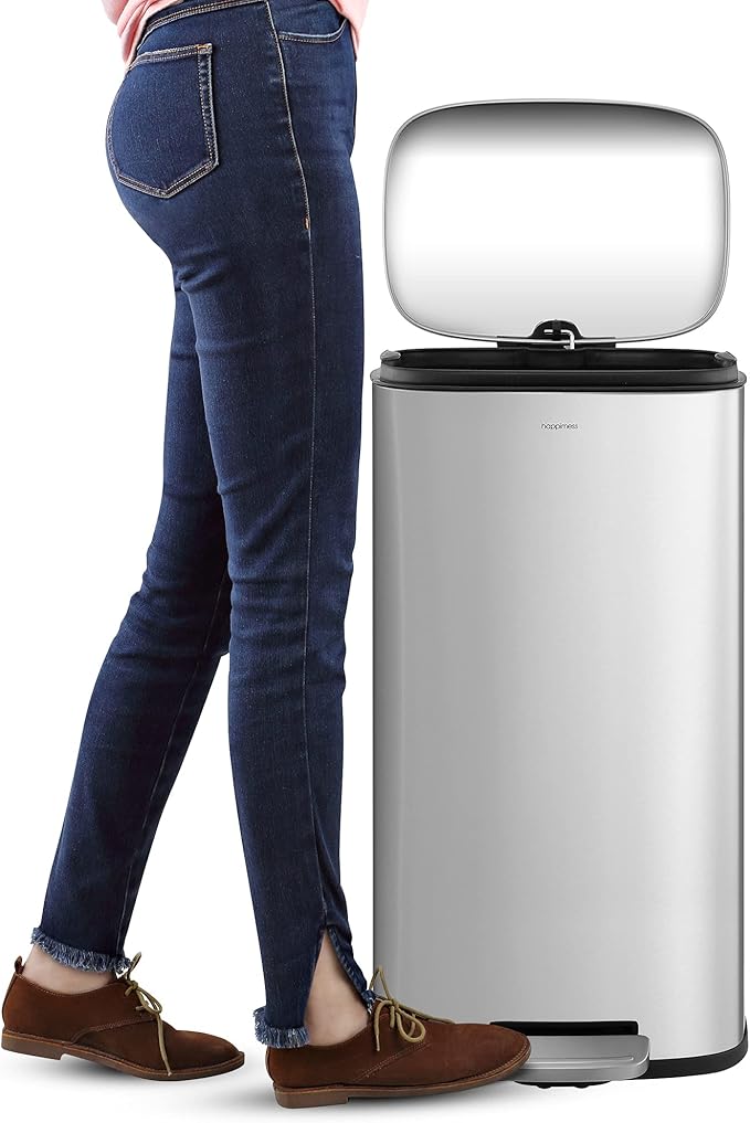 happimess HPM1011A Curtis 8-Gallon Step-Open Trash Can with Soft-Close Lid, Modern, Minimalistic, Fingerprint Proof for Home, Kitchen, Laundry Room, Office, Bedroom, Bathroom, Chrome - Image 6