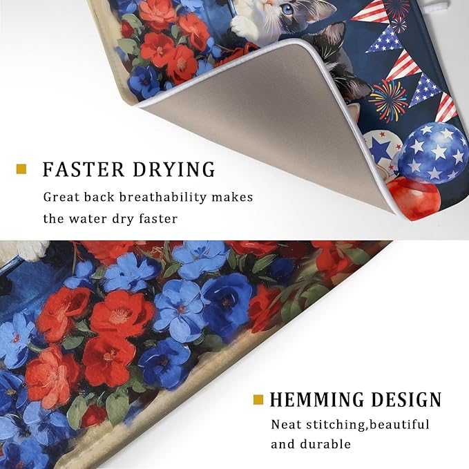 4th of July Drying Mat for Kitchen Counter 18 X 24 in Patriotic Printed Dish Drying Pad - Image 3
