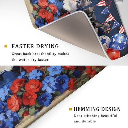 4th of July Drying Mat for Kitchen Counter 18 X 24 in Patriotic Printed Dish Drying Pad - Image 3