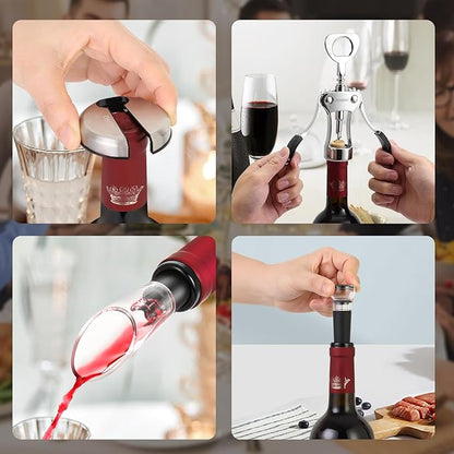Beneno Multifunctional Wine Bottle Opener Gift Wing Corkscrew, Foil Cutter, Vacuum Stopper & Aerator Pourer, Perfect for Wine Lovers Man Woman, Ingot Silver - Image 4