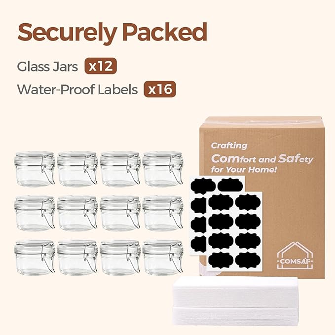 ComSaf 4oz Glass Spice Jars with Airtight Lids (Value Pack of 12), Bulk Mini Mason Jars for DIY Wedding Favors, Spices, Herbs & Crafts, 120ml Small Glass Canisters for Complete Pantry Organization - Image 8
