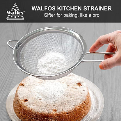 Walfos Fine Mesh Strainer 4PCS, Versatile Kitchen Strainer with Handle - 7", 4.6", 3.15", 2.7" Sieve Fine Mesh Stainless Steel, Metal Strainers and Sifters for Rice, Quinoa, Tea, Cocktail, Juice - Image 4