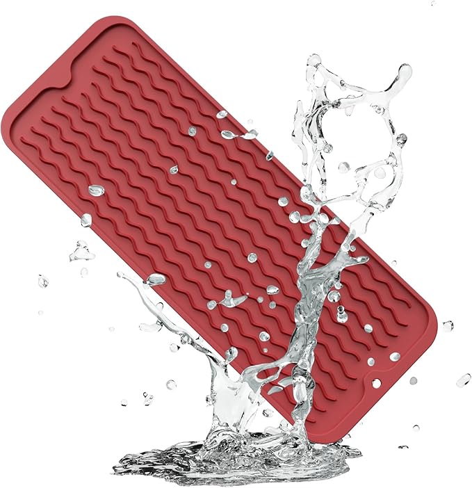 ZLR Silicone Sponge Holder & Sink Caddy Tray (6" x 17") - Narrow Dish Drying Mat for Kitchen Counter - Waterproof Soap Dispenser Organizer, Non-Slip Bathroom Vanity Tray (Lava Red) by ZLR