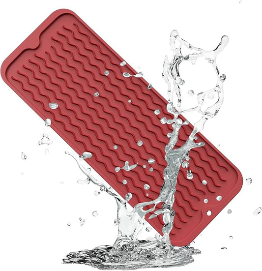 ZLR Silicone Sponge Holder & Sink Caddy Tray (6" x 17") - Narrow Dish Drying Mat for Kitchen Counter - Waterproof Soap Dispenser Organizer, Non-Slip Bathroom Vanity Tray (Lava Red) by ZLR