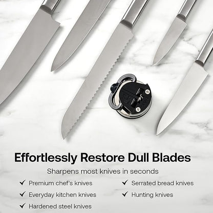 AnySharp – GLOBAL – Hands Free Knife Sharpener - Easy to Use Sharpening Tool with PowerGrip Suction Base and 20-Degree Pre-set Angle - For All Knives: Chef’s, Serrated, and Hardened Steel - Silver - Image 7