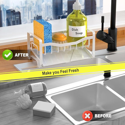 Maifan Stainless Steel Kitchen Sink Caddy Organizer with Auto Drain Tray, Sponge Holder for Countertop Storage (White) - Image 5