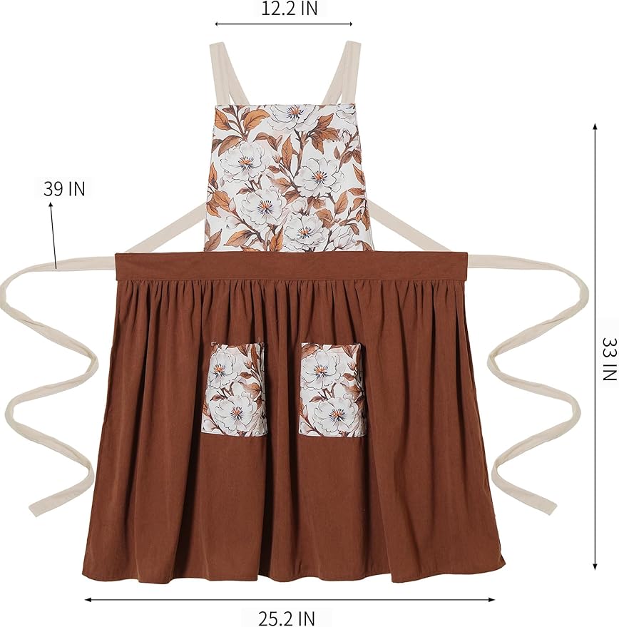 Pinknoke Vintage Pinafore Apron Dress for Women with Pockets Cute Floral Chef Aprons for Kitchen Cooking Baking Gardening - Image 6