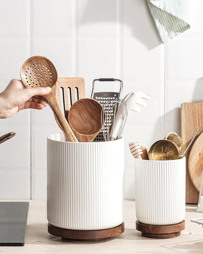 getstar Large Rotating Utensil Holder for Kitchen Counter,7.9"+6" Ceramic Utensils Crocks Set for Countertop Large & Small Utensil Organizer for Spatula Farmhouse Kitchen Decor - Image 6