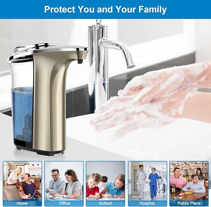 PZOTRUF Automatic Soap Dispenser, Touchless Dish Soap Dispenser 17oz/500ml with Infrared Sensor, 5 Adjustable Soap Dispensing Levels, Liquid Hand Dispenser for Bathroom Kitchen Sink(Champagne Gold) - Image 7