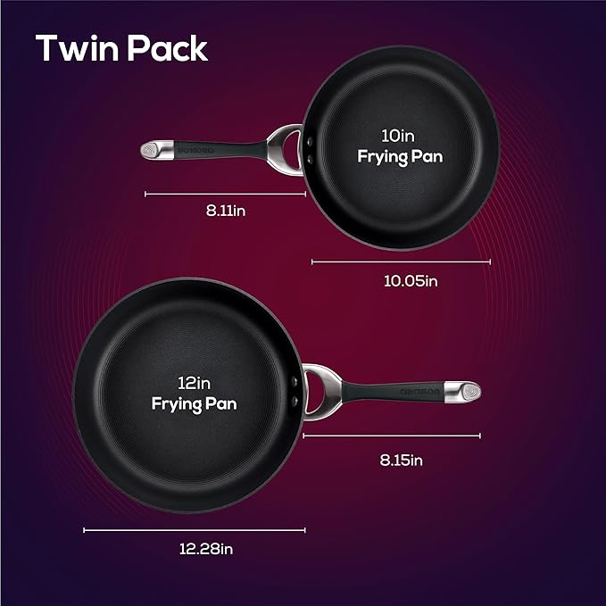 Circulon Symmetry Hard Anodized Nonstick Induction Frying Pan Twin Pack, 10-Inch and 12-Inch, Pan Sets for Cooking Nonstick, Black - Image 3