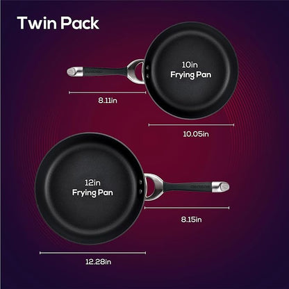 Circulon Symmetry Hard Anodized Nonstick Induction Frying Pan Twin Pack, 10-Inch and 12-Inch, Pan Sets for Cooking Nonstick, Black - Image 3