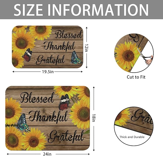 Dish Drying Mat for Kitchen Counter 2 Pack with Non-Slip Rubber Backing - Heat-Resistant Absorbent Coffee Bar Mat, Dish Rack Mat, Sunflower Dish Drying Mats 18x24+19.5x12 inch