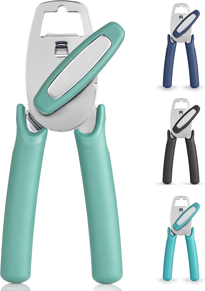 Zulay Kitchen Heavy Duty Stainless Steel Manual Can Opener – Ergonomic Soft Grip Handles, Smooth Edge Cutting Wheel & Large Built In Bottle Opener – Easy Turn Knob for Effortless Use - Mint by ZulayKitchen