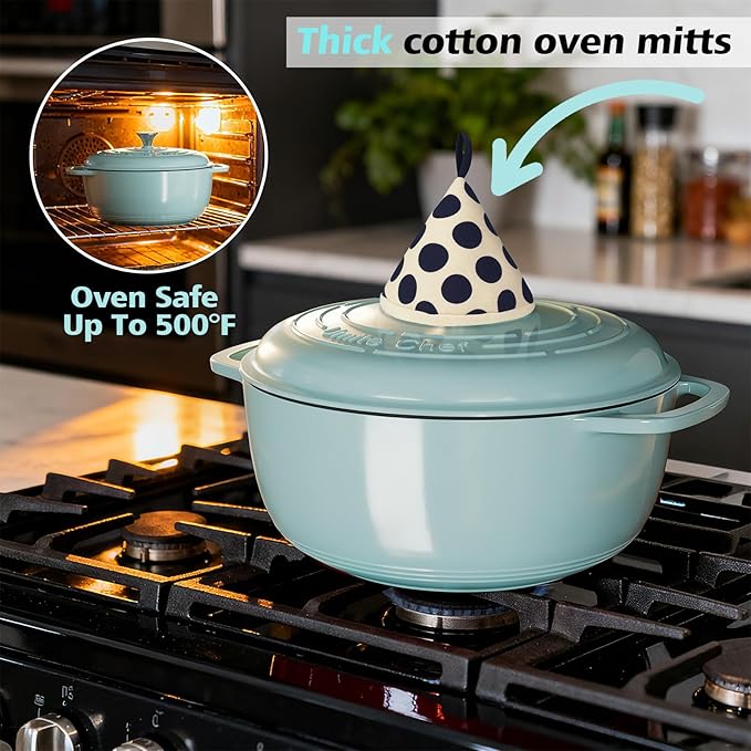 Umite Chef 6QT Enameled Cast Iron Dutch Oven with Lid, Versatile Heavy-Duty Cookware Pot for Baking Bread, Braising, Soups & Stews, Oven & Stovetop Safe with Heat Resistant Gloves（Blue） - Image 7