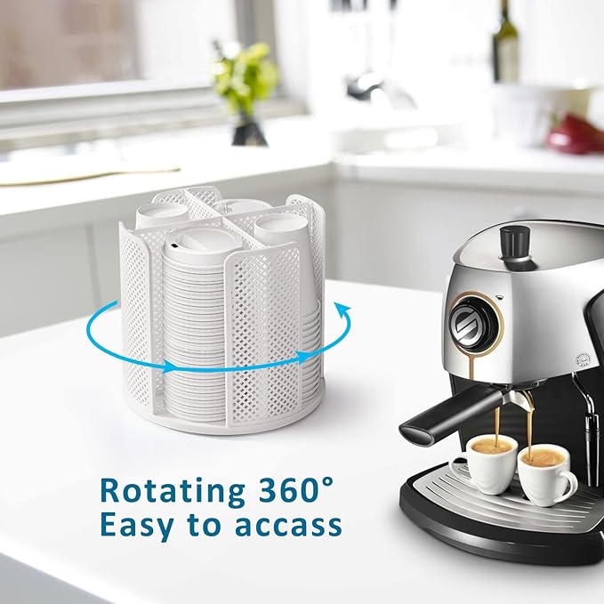 Cup and Lid Organizer Cup Dispenser Coffee Cup Organizer Paper Cup Holder Rotating for Bathroom, Restaurant, Break Room, Coffee Station, Bar, Buffet, Kitchen Cabinet, Countertop,4 Compartment - Image 3