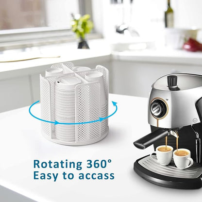 Cup and Lid Organizer Cup Dispenser Coffee Cup Organizer Paper Cup Holder Rotating for Bathroom, Restaurant, Break Room, Coffee Station, Bar, Buffet, Kitchen Cabinet, Countertop,4 Compartment - Image 3