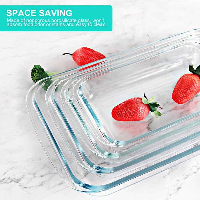KOMUEE 8 Pieces Glass Baking Dish with Lids Rectangular Glass Baking Pan Bakeware Set with BPA Free Lids, Baking Pans for Lasagna, Leftovers, Cooking, Kitchen, Fridge-to-Oven, Green - Image 4