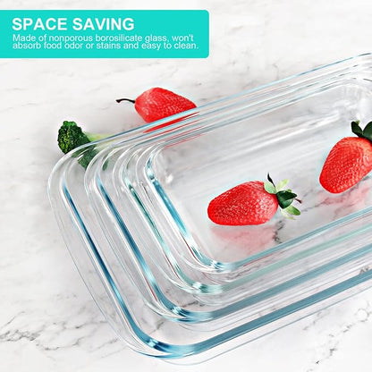 KOMUEE 8 Pieces Glass Baking Dish with Lids Rectangular Glass Baking Pan Bakeware Set with BPA Free Lids, Baking Pans for Lasagna, Leftovers, Cooking, Kitchen, Fridge-to-Oven, Green - Image 4