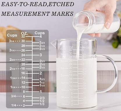 Ackers Etched Graduated Glass Measuring Cup - [Insulated Handle | V-Shaped Spout] - High Borosilicate Glass Measuring Cup for Kitchen or Dining, Easy to Read,1000 ML (32 Oz, 4 Cup) - Image 4