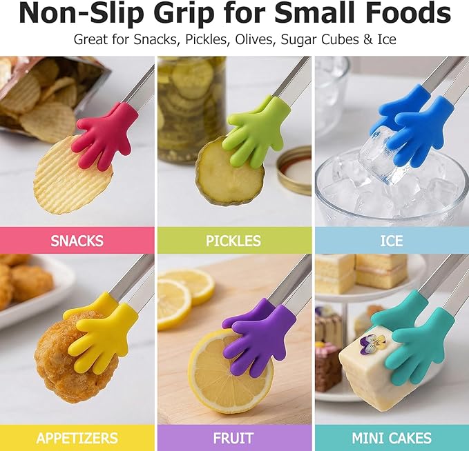 Shindel Mini Serving Tongs, 5" Small Stainless Steel Tongs, Cute Kitchen Gadgets for Christmas Candy, Snacks, Chips, Cookies, Fruit, Salad, Food, Sugar Cubes, Party, Appetizers, Great for Fine Motor - Image 3