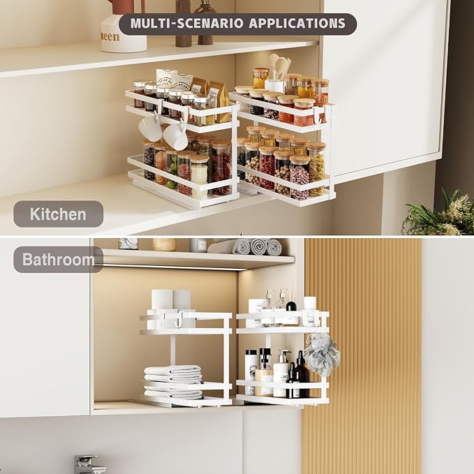 Magheo Pull Out Spice Rack Organizer for Cabinet, 2 Pack Metal Seasoning Organizer Slide Out Spice Storage Shelf No Assembly Vertical Spice Rack Pullout for Kitchen & Bahthroom No Drill(2 Tier,White) - Image 8