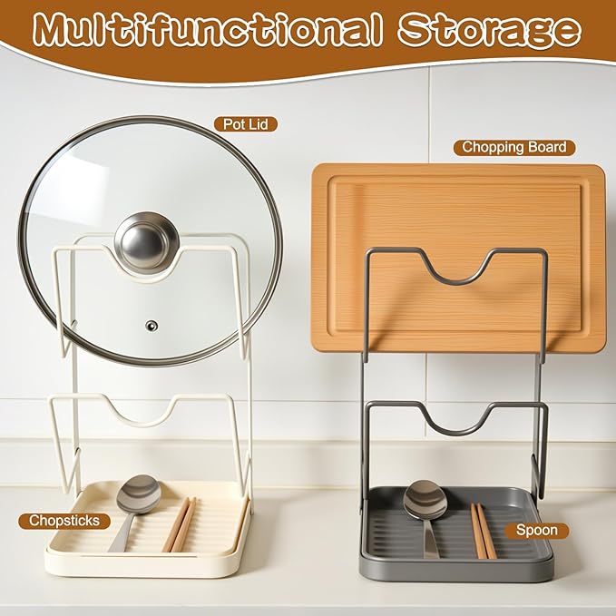Kitchen Pot Lid Storage Rack,Pot Lid Organizer,Kitchen Pot Lid Holder While Cooking,Space-Saving Lids Racks,Multifunctional Kitchen Pots Lids Organizer for Countertop(Gray) - Image 5