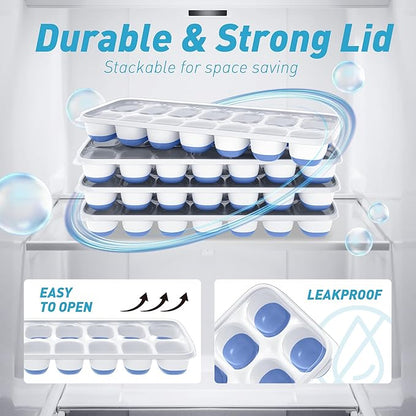 ChefAide Ice Cube Tray with Lid, 4 Packs 56 Cubes Durable Stackable Ice Cube Trays for Freezer with Removable Lids, Easy-Release Plastic & Silicone Ice Tray for Cocktail, Coffee - Image 7