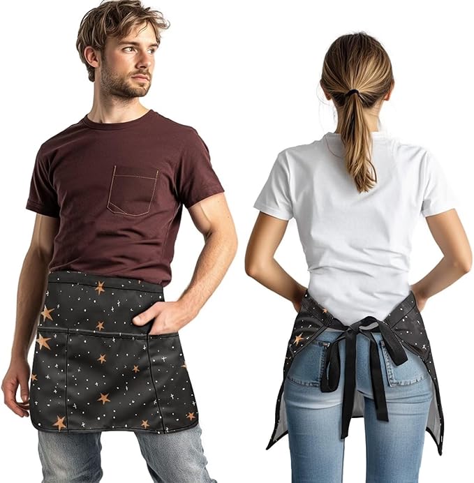 Server Apron with 3 Pockets, Waterproof Oil Waitress Waiter Half Apron for Restaurant Hotel Kitchen Cafe