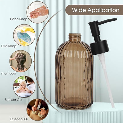 13.5oz Stripe Glass Soap Dispenser with Black Plastic Pump, 400ml Liquid Hand Soap Dispenser, Rustproof Pump for Kitchen & Bathroom, Great for Lotions, Essential Oil, Liquid Soaps-Amber - Image 6